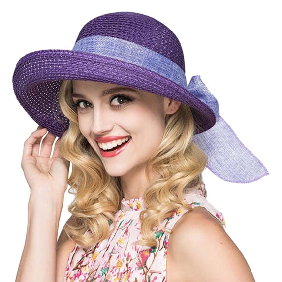 Summer Sun Hat for Women Solid Color Bowknot Foldable Fisherman Hatshade's Hat Beach Straw Hat