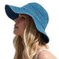 thumbnail image 1 of Summer Sun Hat for Women Solid Color Casual Denim Wide Brim Beach Outdoor Sun Protection Cap, 1 of 4