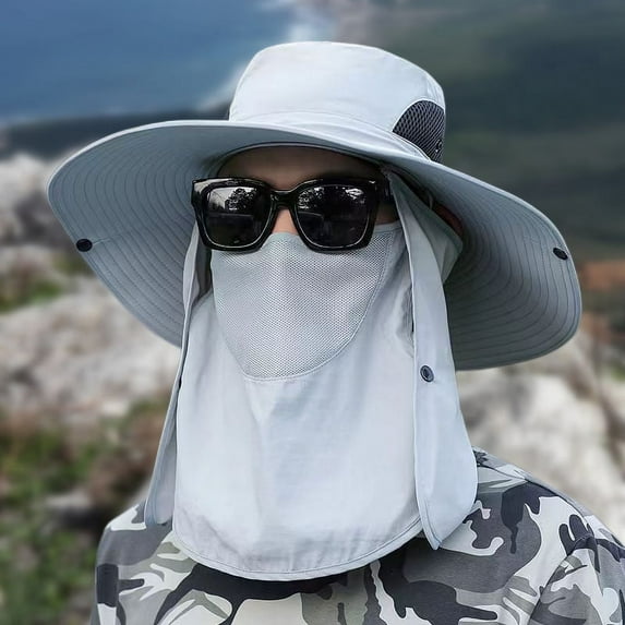 Summer Sun Hats UV Protection Outdoor Hunting Fishing Cap for Men Women Hiking Camping Visor Bucket Hat Removable Fisherman Hat Sun Cap with UPF 50+ Sun Protection and Neck Flap,for Man and Women