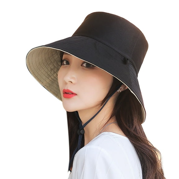Summer Sun Hats, Women Fisherman Hat Round Shape Flat Top Solid Color Cap