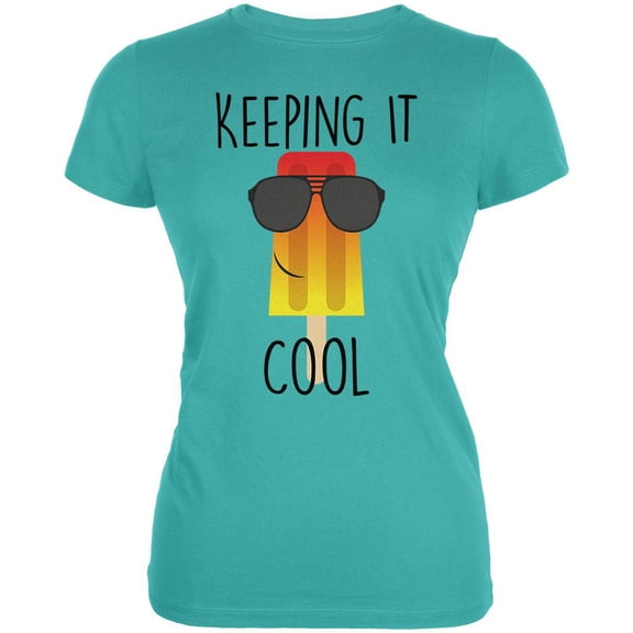 Summer Sun Ice Pop Keeping it Cool Juniors Soft T Shirt Teal LG