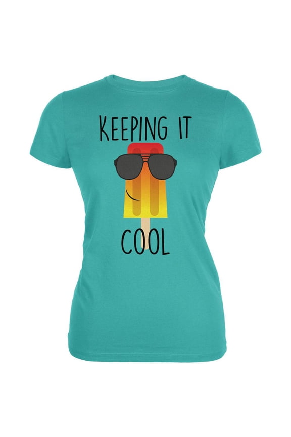 Summer Sun Ice Pop Keeping it Cool Juniors Soft T Shirt Teal MD