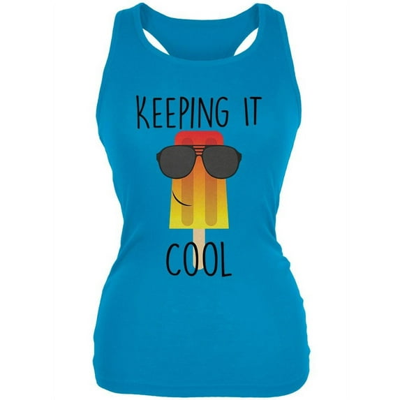 Summer Sun Ice Pop Keeping it Cool Juniors Soft Tank Top Turquoise LG