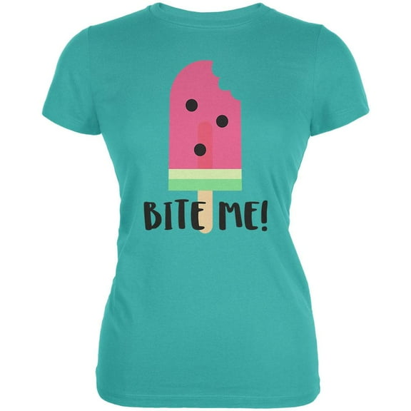 Summer Sun Ice Pop Watermelon Bite Me Juniors Soft T Shirt Teal X-LG