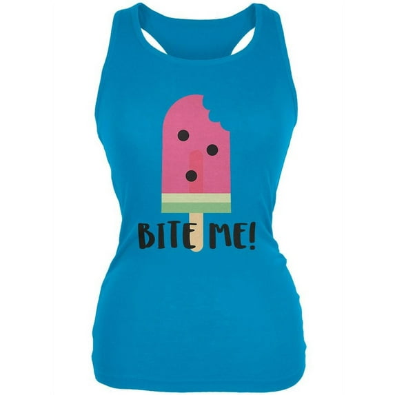 Summer Sun Ice Pop Watermelon Bite Me Juniors Soft Tank Top Turquoise MD