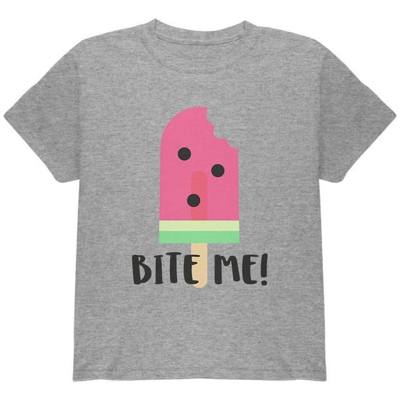 Summer Sun Ice Pop Watermelon Bite Me Youth T Shirt Heather YXL