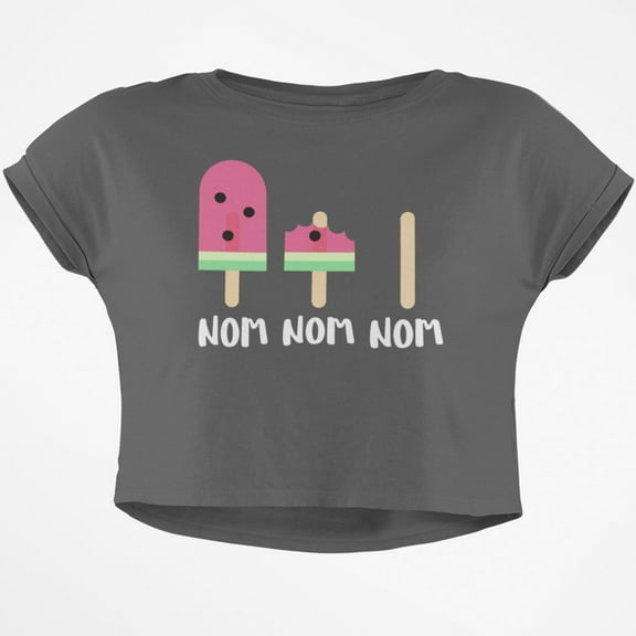 Summer Sun Ice Pop Watermelon Nom Nom Nom Junior Boxy Crop Top T Shirt