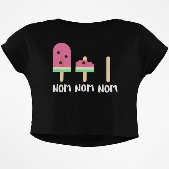 Summer Sun Ice Pop Watermelon Nom Nom Nom Junior Boxy Crop Top T Shirt