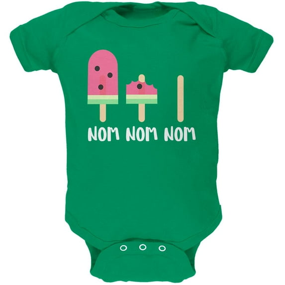Summer Sun Ice Pop Watermelon Nom Nom Nom Soft Baby One Piece Kelly Green 6 Month