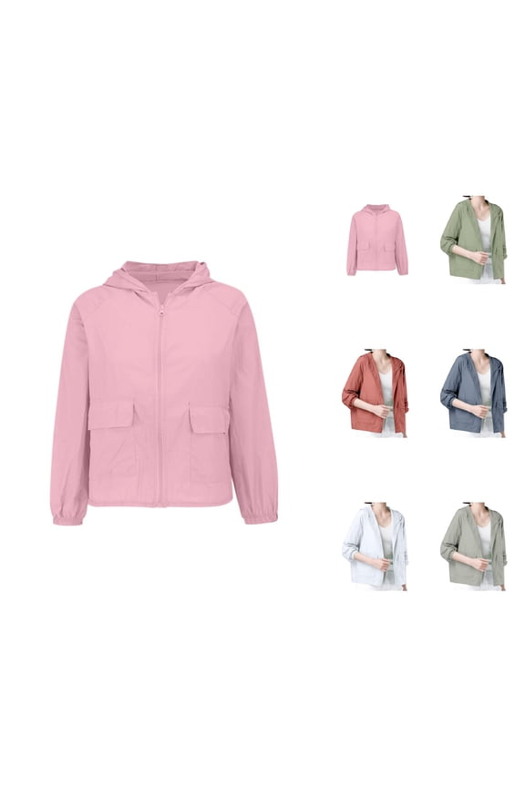 Summer Sun Jacket for Women Long Sleeve Outdoor Sun Protection Lightweight Breathable Zip Up Hooded Jackets Outerwear