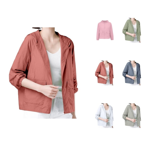 Summer Sun Jacket for Women Long Sleeve Outdoor Sun Protection Lightweight Breathable Zip Up Hooded Jackets Outerwear