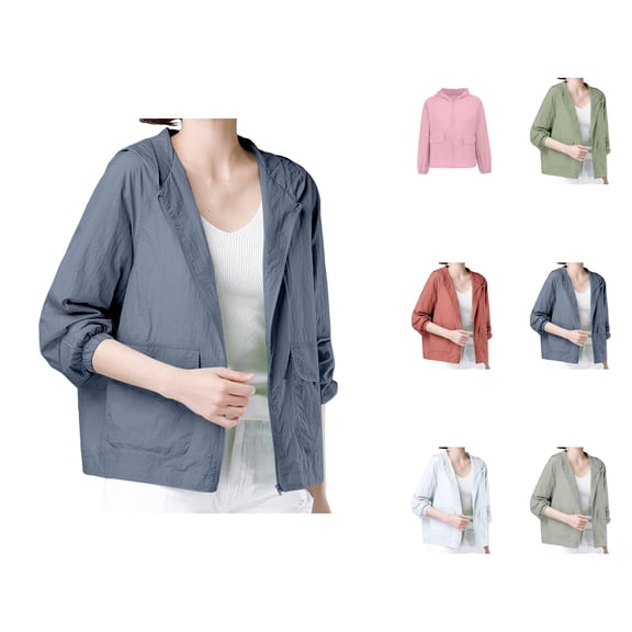 Summer Sun Jacket for Women Long Sleeve Outdoor Sun Protection Lightweight Breathable Zip Up Hooded Jackets Outerwear
