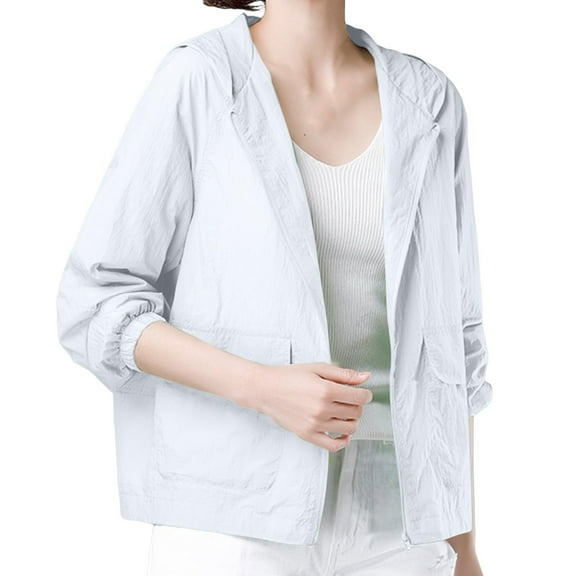 Summer Sun Jacket for Women Long Sleeve Outdoor Sun Protection Lightweight Breathable Zip Up Hooded Jackets Outerwear