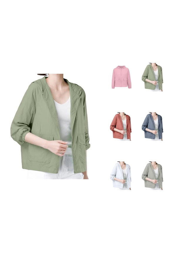 Summer Sun Jacket for Women Long Sleeve Outdoor Sun Protection Lightweight Breathable Zip Up Hooded Jackets Outerwear