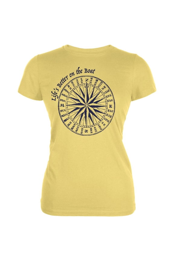 Summer Sun Life's Better on the Boat Juniors Soft T Shirt Yellow X-LG