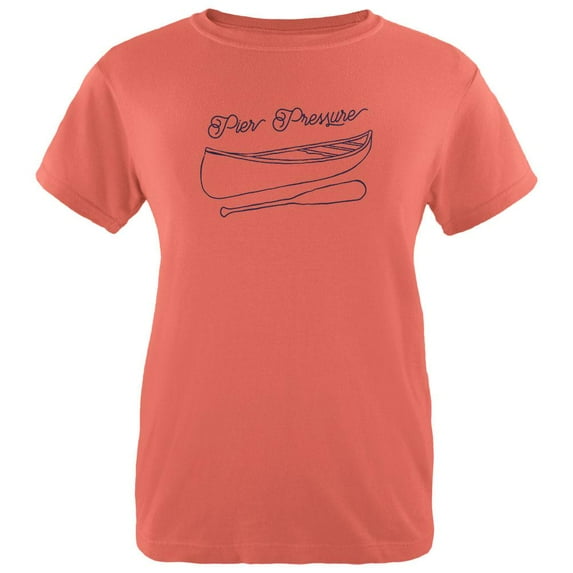 Summer Sun Pier Pressure Canoe Drawing Womens T Shirt Salmon 2XL