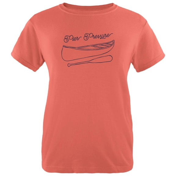 Summer Sun Pier Pressure Canoe Drawing Womens T Shirt Salmon X-LG