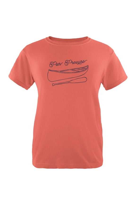 Summer Sun Pier Pressure Canoe Drawing Womens T Shirt Salmon X-LG