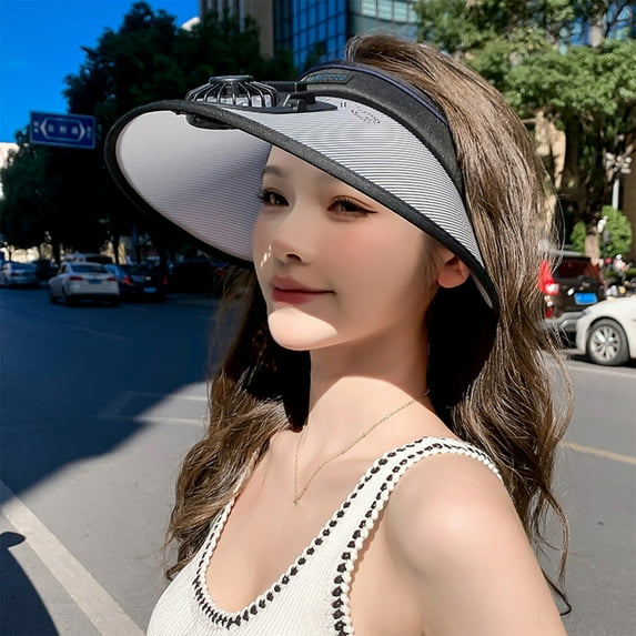 Summer Sun Protection Cap Large Eaves With Fan Empty Hat Beach Sun Hat Charged Fan Cap Sports Cap