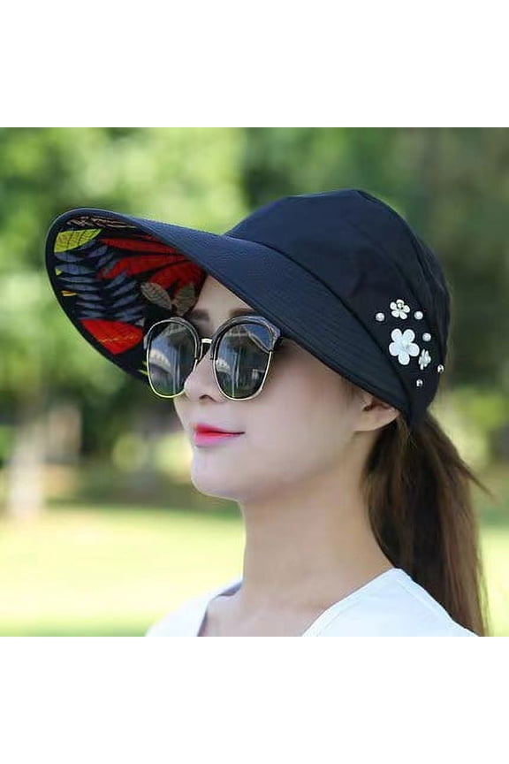 Summer Sun Protection Folding Sun Hat For Women Wide Brim Cap Ladies Beach Visor Hat Girl Holiday UV Protection Sun Hat Sun Hats Women Summer Hat Outdoor Wide Large Brim Cap Beach Visor Caps Foldable