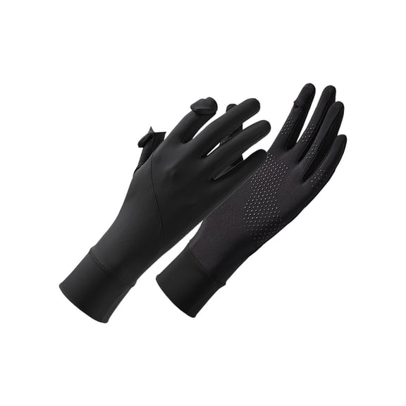 Summer Sun Protective Gloves for Women, Ice Silk UV Protection Mittens, Non-Slip Touch Screen Driving Gloves for Riding, Cycling, Golfing, Hiking (Black)