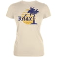 thumbnail image 1 of Summer Sun Relax Palm Tree Juniors Soft T Shirt Cream LG, 1 of 1