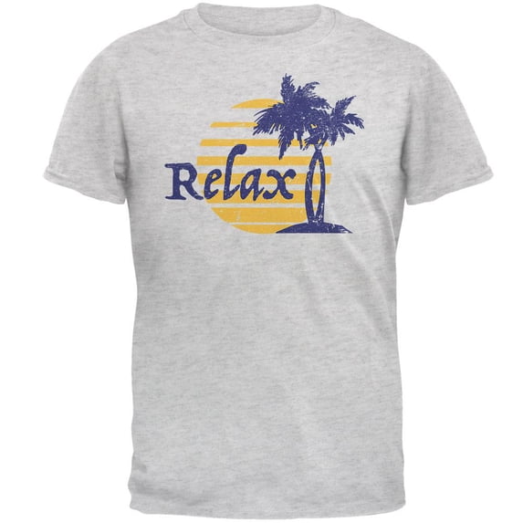 Summer Sun Relax Palm Tree Mens T Shirt Light Heather Grey LG