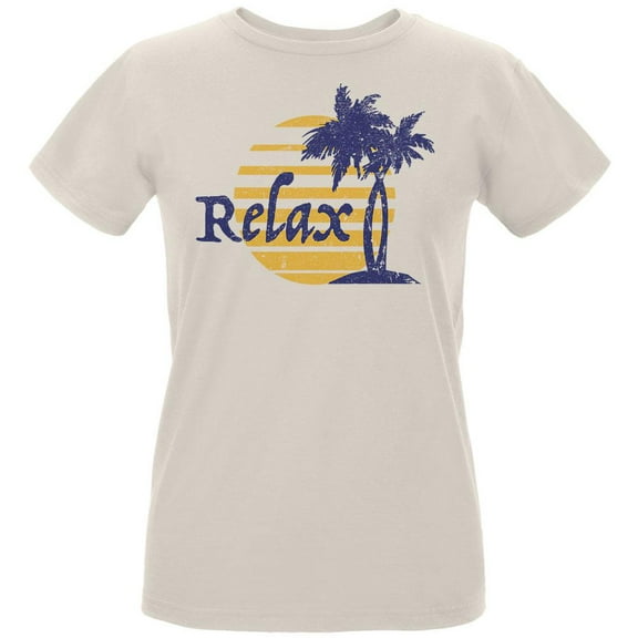Summer Sun Relax Palm Tree Womens T Shirt Natural LG