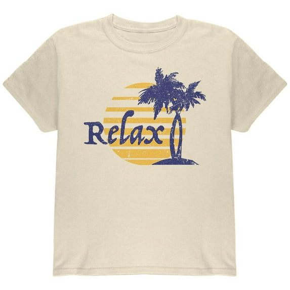 Summer Sun Relax Palm Tree Youth T Shirt Natural YXL