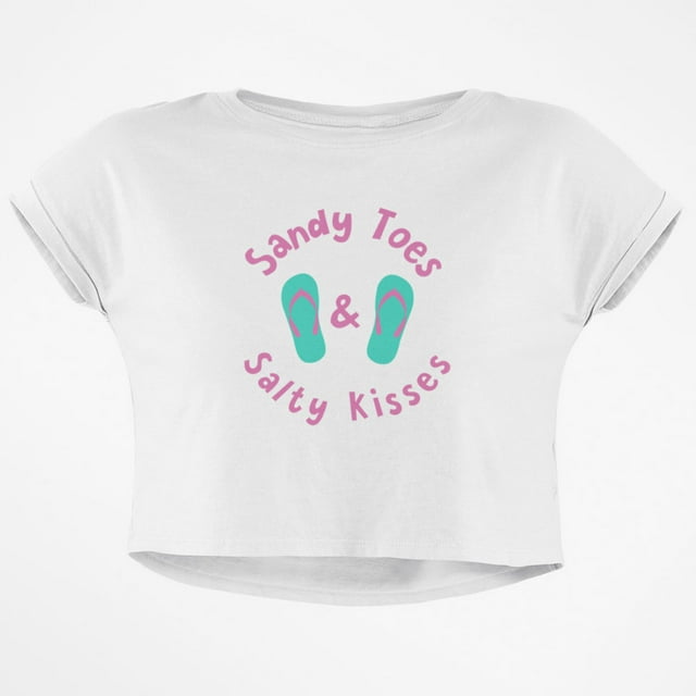 Summer Sun Sandy Toes and Salty Kisses Junior Boxy Crop Top T Shirt