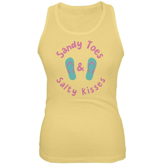 Summer Sun Sandy Toes and Salty Kisses Juniors Soft Tank Top Yellow MD