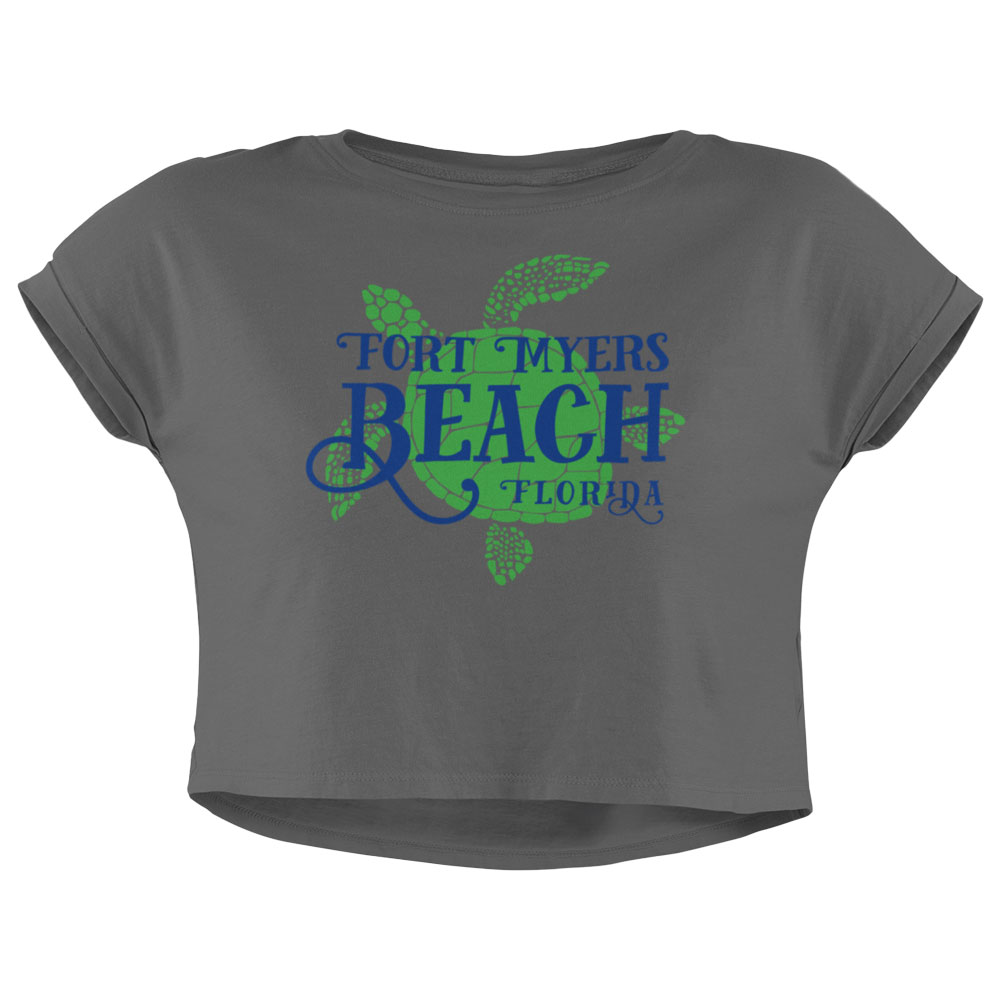 Summer Sun Sea Turtle Fort Myers Beach Junior Boxy Crop Top T Shirt - image 1 of 1