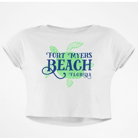 Summer Sun Sea Turtle Fort Myers Beach Junior Boxy Crop Top T Shirt