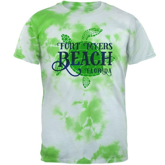 Summer Sun Sea Turtle Fort Myers Beach Mens T Shirt Lightning Green Tie Dye MD
