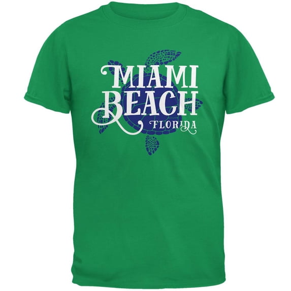 Summer Sun Sea Turtle Miami Beach Mens T Shirt Irish Green LG