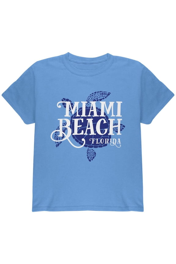 Summer Sun Sea Turtle Miami Beach Youth T Shirt Carolina Blue YSM