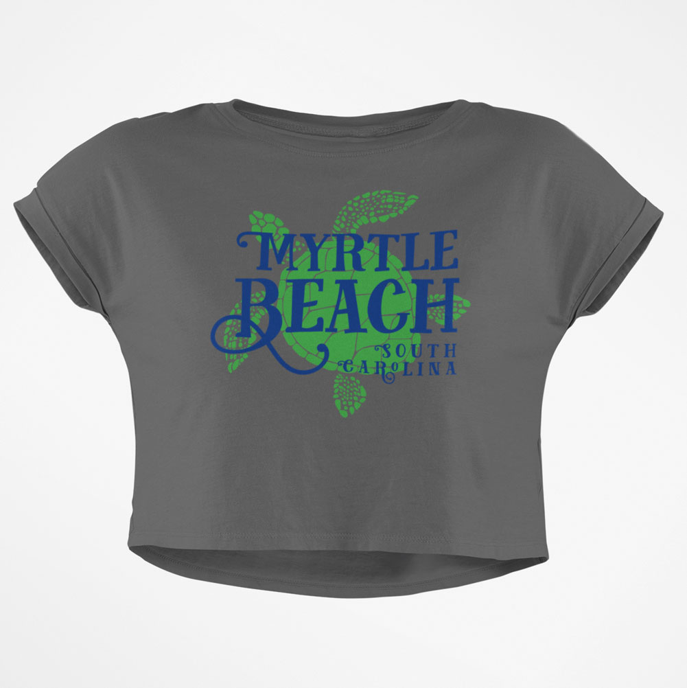 Summer Sun Sea Turtle Myrtle Beach Junior Boxy Crop Top T Shirt - image 1 of 1