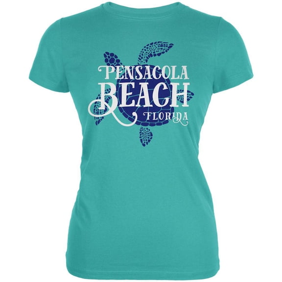 Summer Sun Sea Turtle Pensacola Beach Juniors Soft T Shirt Teal LG