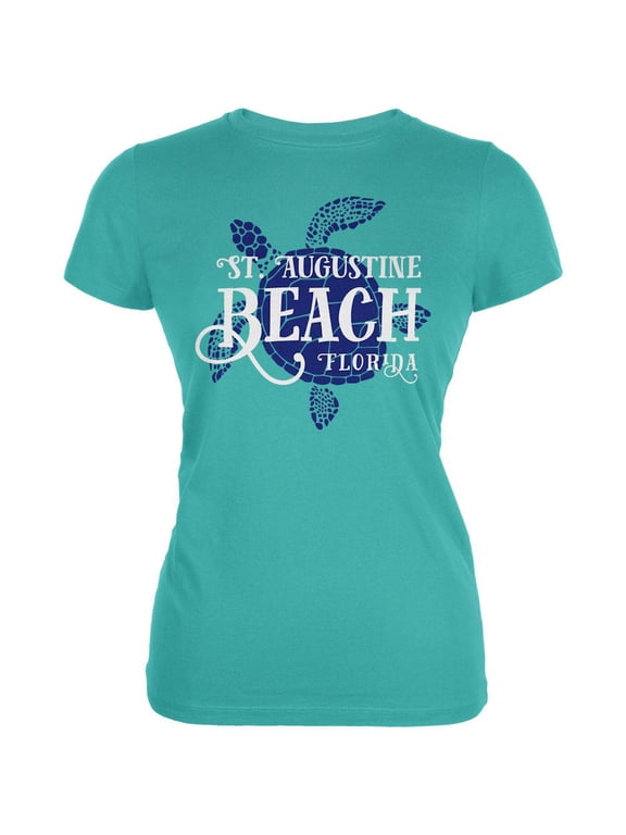 Summer Sun Sea Turtle St. Augustine Beach Juniors Soft T Shirt Teal MD