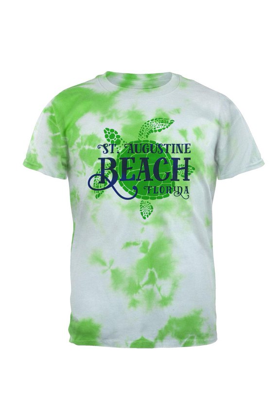 Summer Sun Sea Turtle St. Augustine Beach Mens T Shirt Lightning Green Tie Dye 2XL