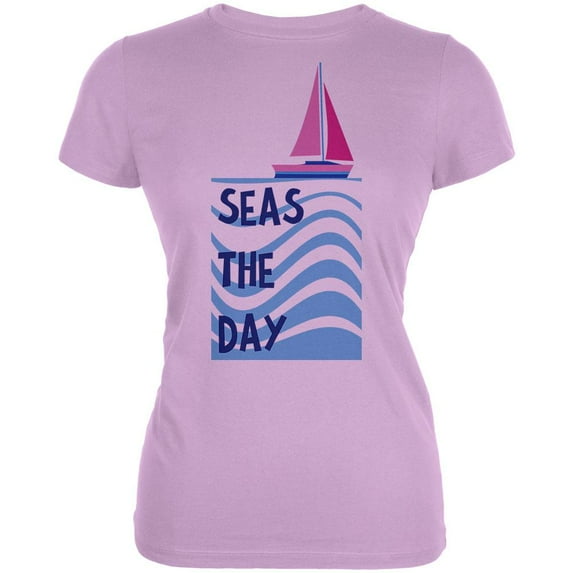 Summer Sun Seas Seize the Day Sailboat Juniors Soft T Shirt Lilac SM