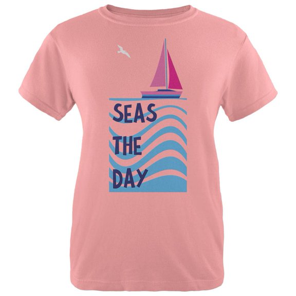 Summer Sun Seas Seize the Day Sailboat Womens T Shirt Pink X-LG