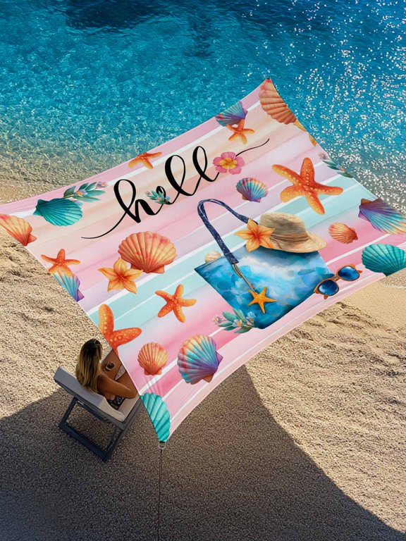 Summer Sun Shade Sail 12' x 16', Beach Bag Seashell Starfish Sunglasses Colorful Strip Rectangle Outdoor Sunshade Canopy, Waterproof UV Block Patio Covers for Garden Yard Beach