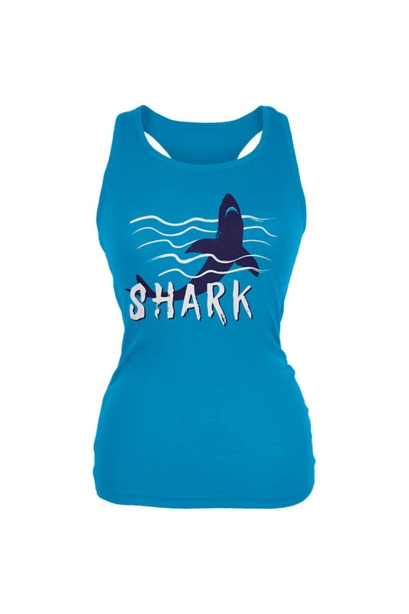Summer Sun Shark Rising Waves Juniors Soft Tank Top Turquoise SM