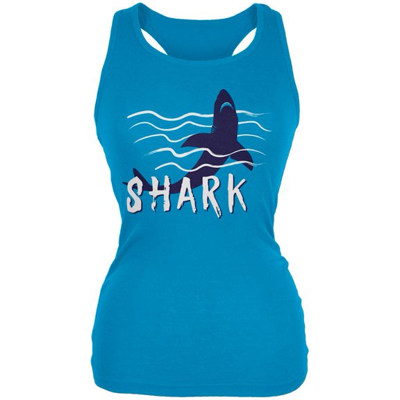 Summer Sun Shark Rising Waves Juniors Soft Tank Top Turquoise X-LG