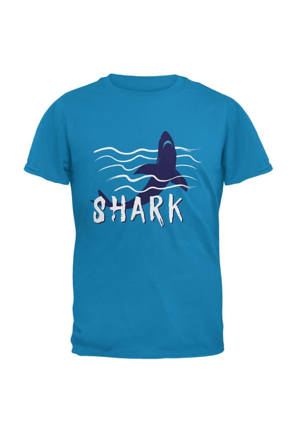 Summer Sun Shark Rising Waves Mens T Shirt Sapphire X-LG