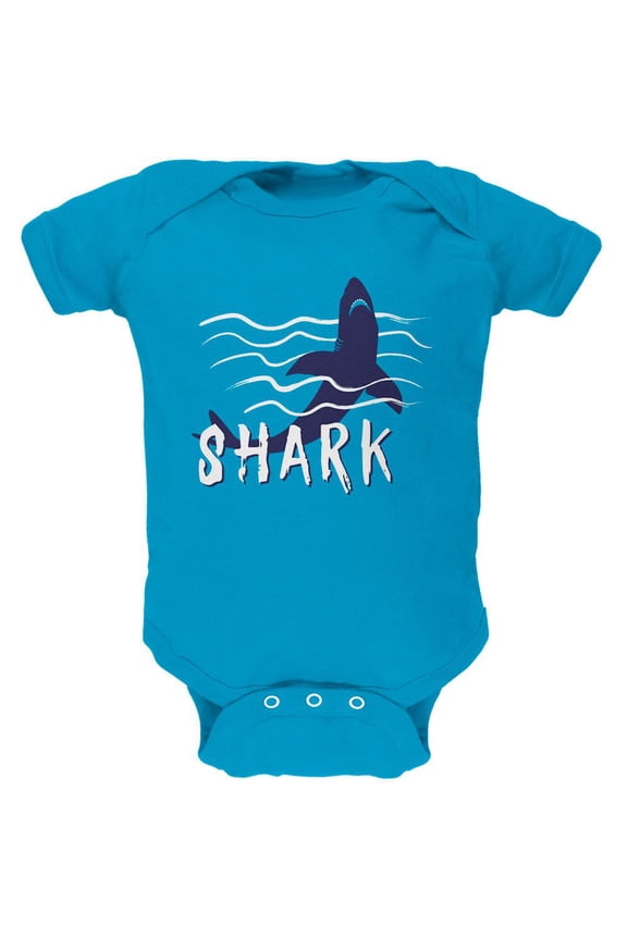 Summer Sun Shark Rising Waves Soft Baby One Piece Turquoise 12-18 M