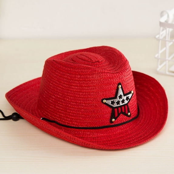 Summer Sun Straw 6 Colours Beach Girls Boys Kids Child Western Cowboy Hat 2 To 6Y Casual Red - A