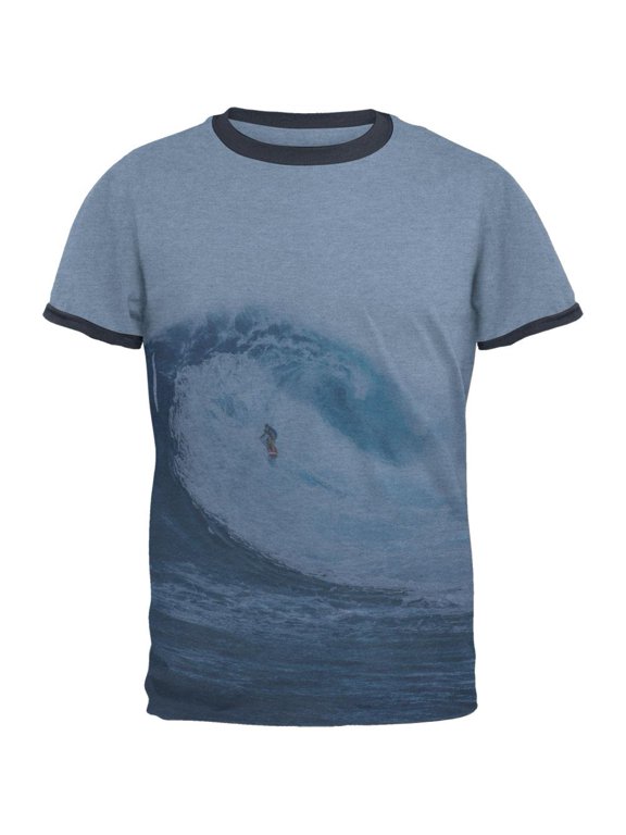 Summer Sun Surfer Pipeline Mens Ringer T Shirt Heather Blue-Navy SM