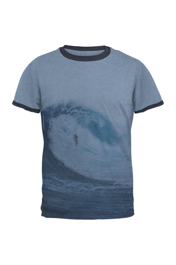 Summer Sun Surfer Pipeline Mens Ringer T Shirt Heather Blue-Navy SM